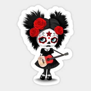 Sugar Skull Girl Playing Maltese Flag Guitar Sticker